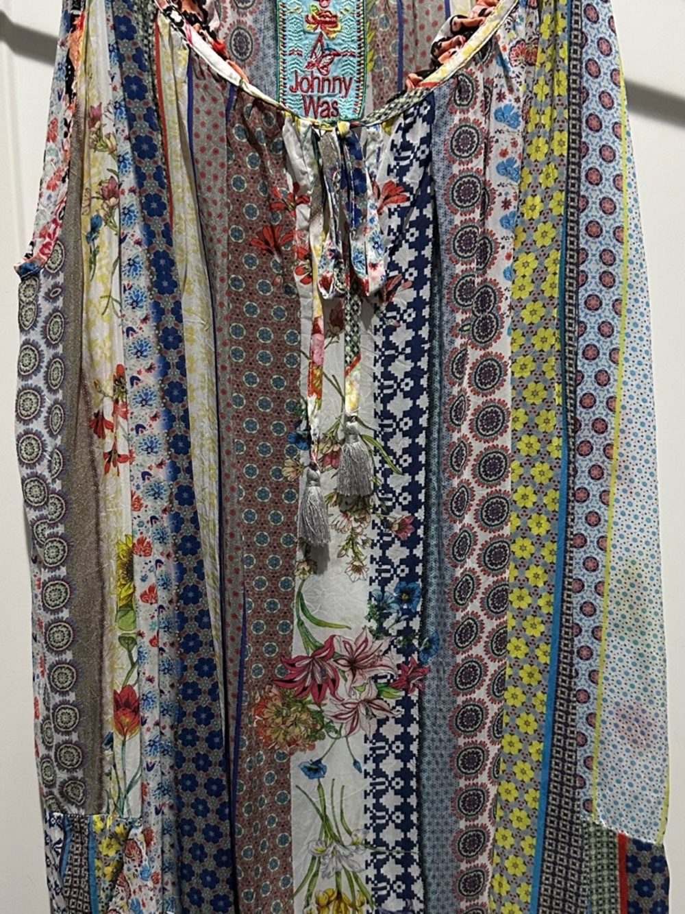 Johnny Was Turquoise Patchwork Boho Embroidered Dress